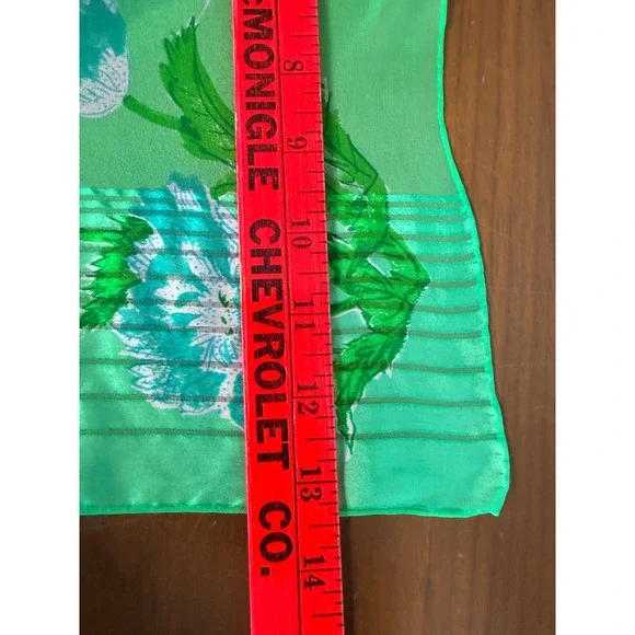 Vera Neumann Scarf Women Green Vintage Floral Silk Blend Verasheer 13x43" - Picture 4 of 5